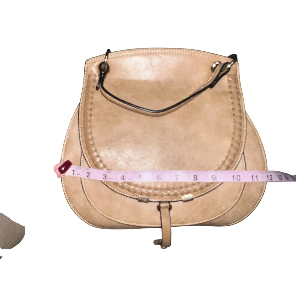 Womens Tan Faux Leather Satchel Handbag Shoulder Bag‎ Crossbody Strap Top Handle